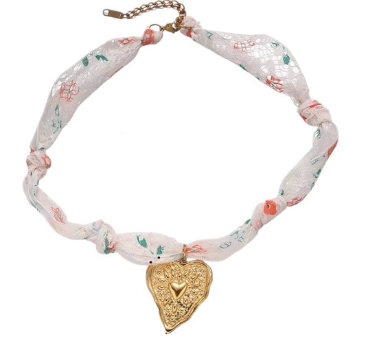 Silk Necklace Light Pink with Heart Charm