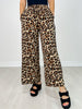 Elastic Waist Leopard Pants with Contrast Color Stripe Sides
