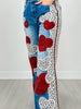 Washed Heart and Leopard Mix Straight Jeans