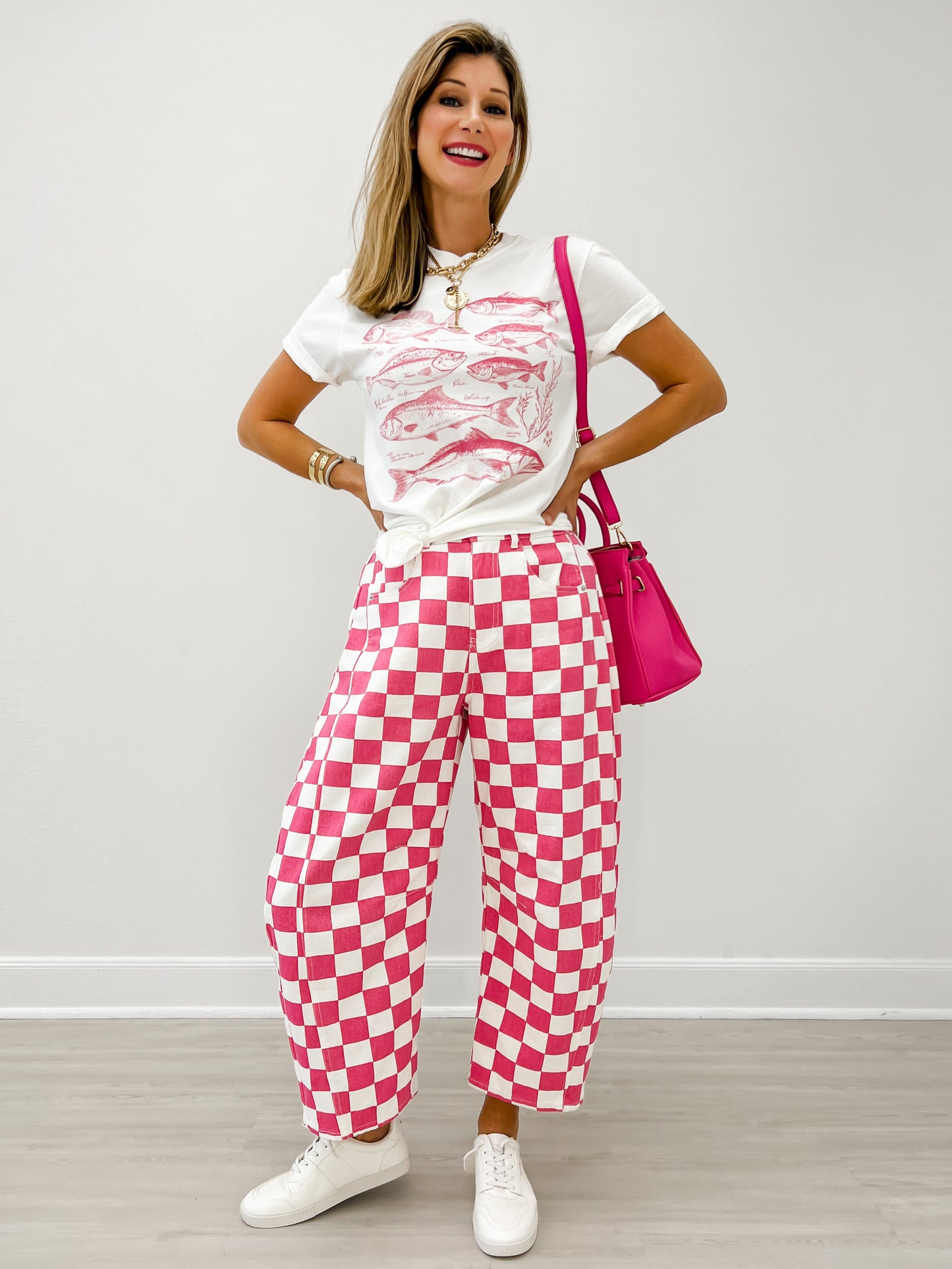 Custom Pink Check Finish Line Mini Barrel Pants!