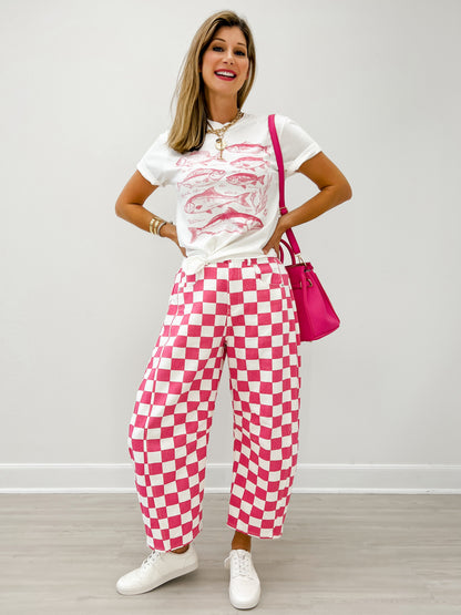 Custom Pink Check Finish Line Mini Barrel Pants!