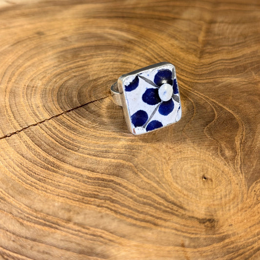 Hand Painted Ceramic Tile Square Ring