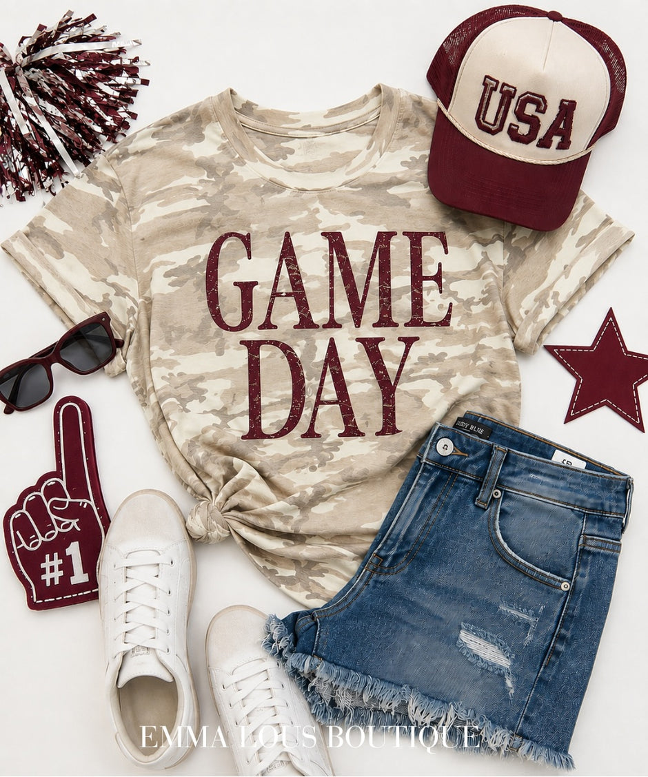 Game Day On Camo Graphic Tee