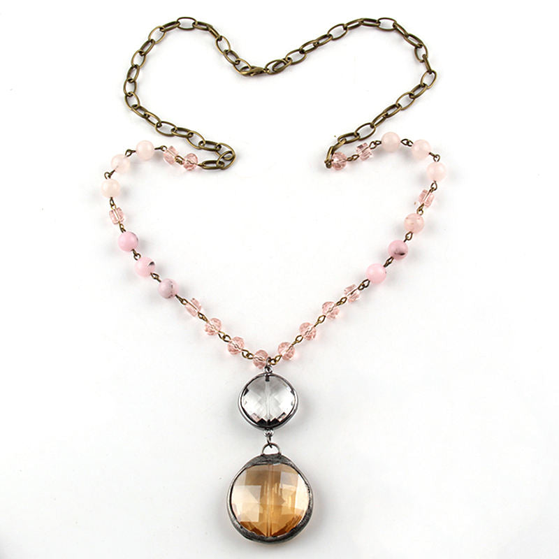 Mixed Bead Double Drop Pendant Necklace