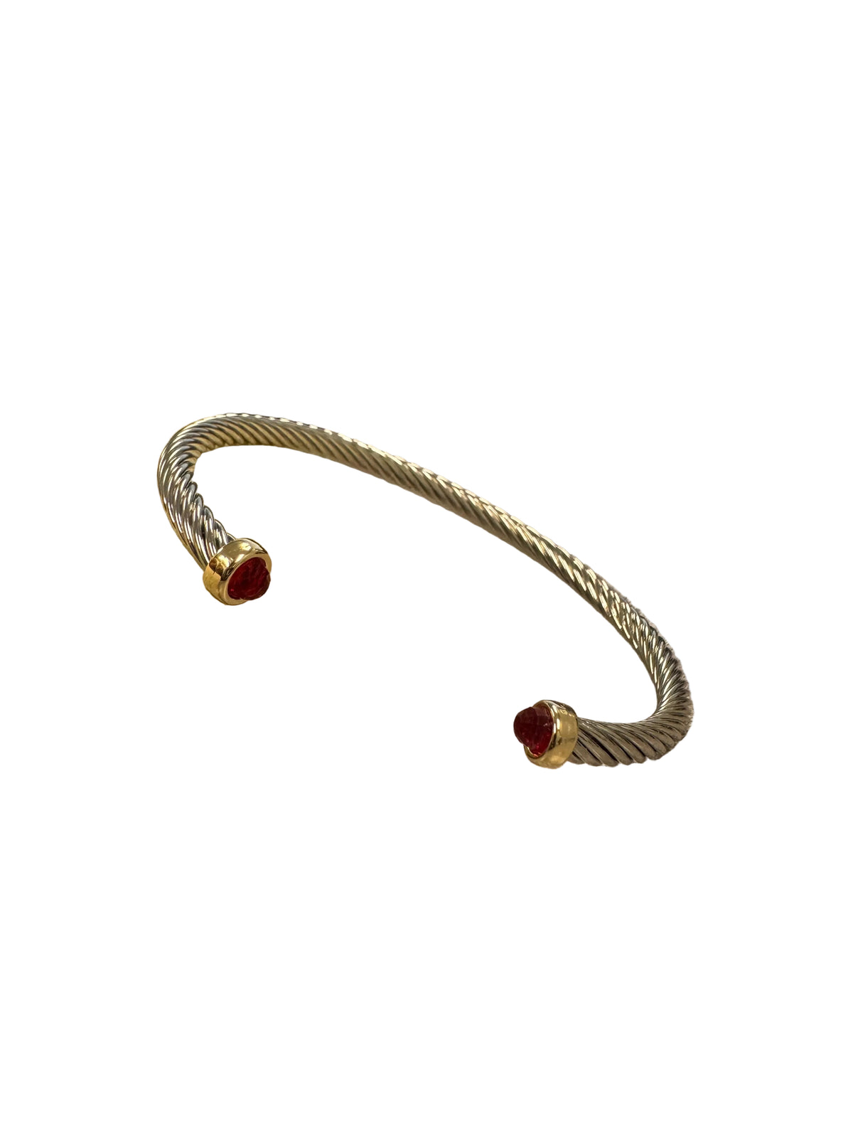 Crystal Tipped Twisted Cable Cuff Bracelet in Red