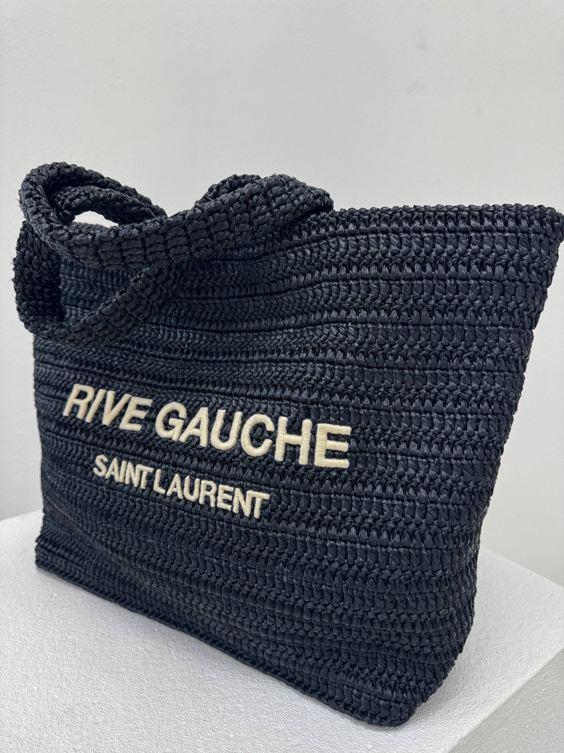 Saint Laurent Rive Gauche Embroidered Raffia Tote Bag