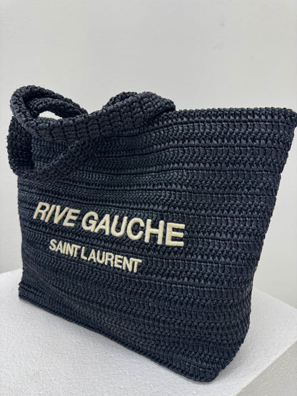 Saint Laurent Rive Gauche Embroidered Raffia Tote Bag