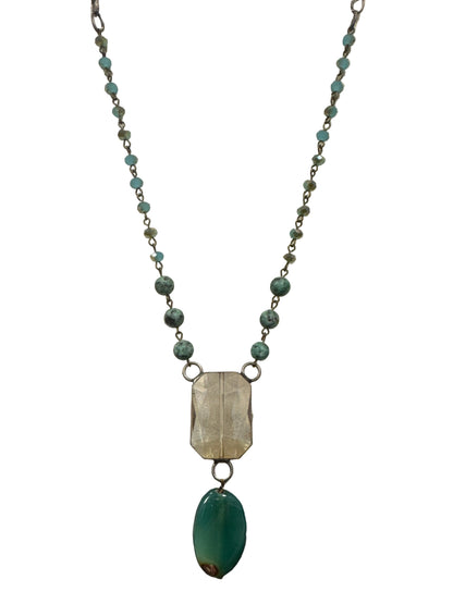 Crystal Beaded Stone Drop Pendant Necklace