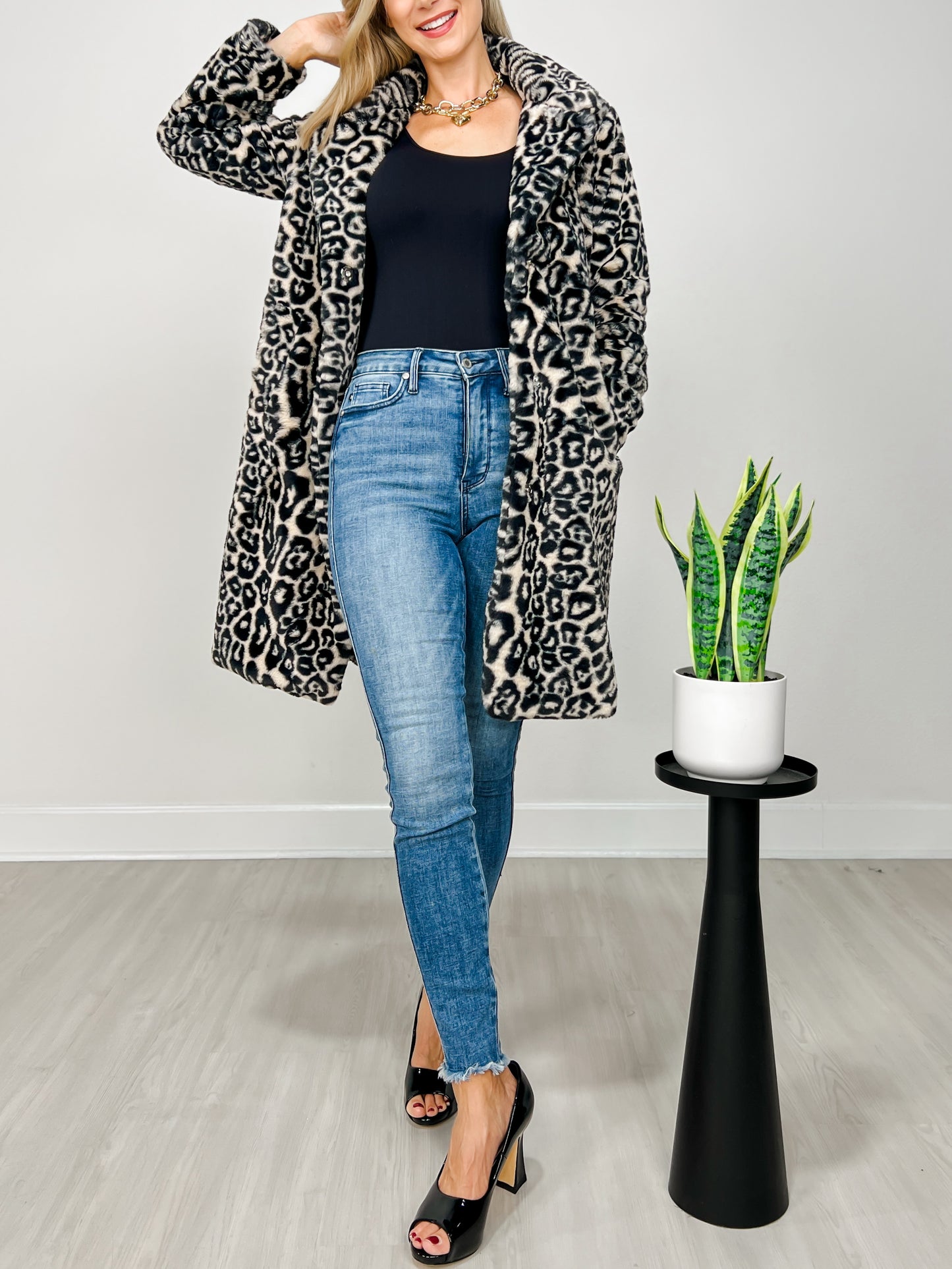 Leopard Print Soft Faux Fur Overcoat