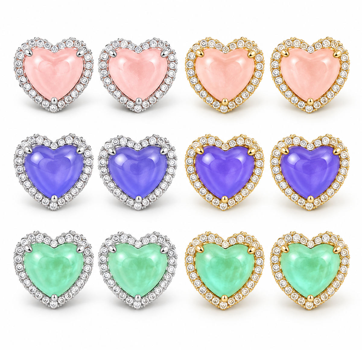 CZ Crystal Heart Stone Post Earrings in Silver