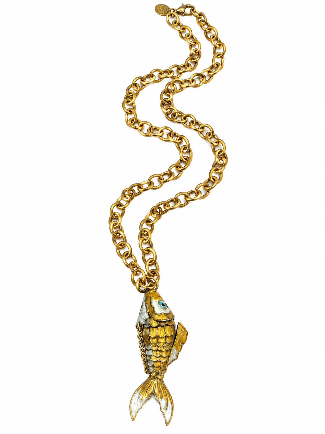 Vintage Chain Enamel Carp Fish Necklace