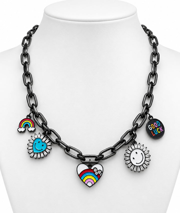 5 Charm Smile Gunmetal Necklace