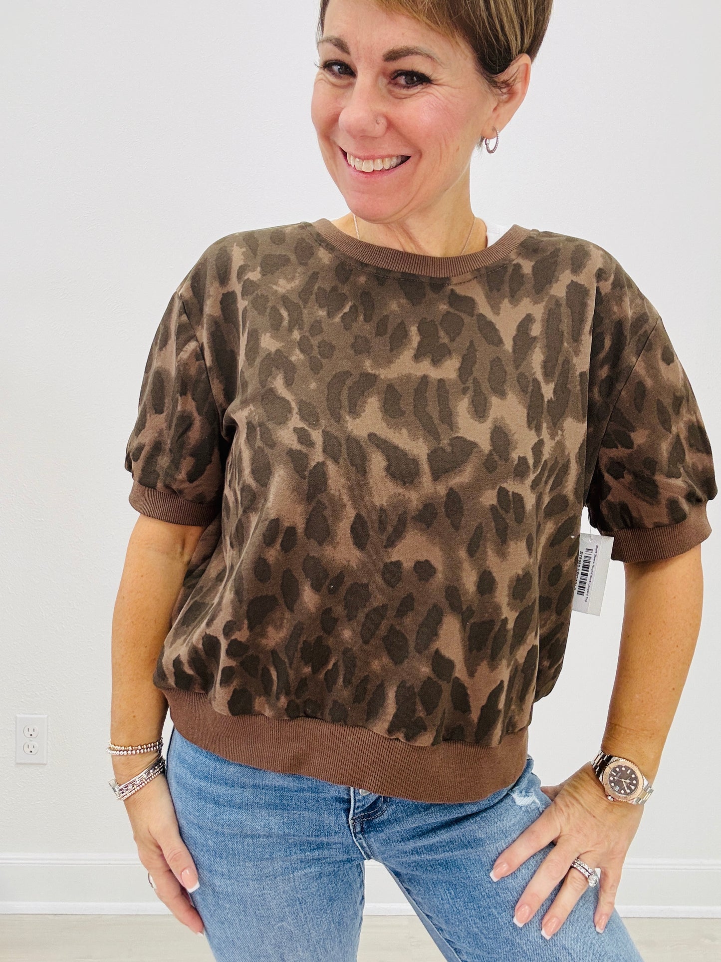 Short Sleeve Round Neck Leopard Top
