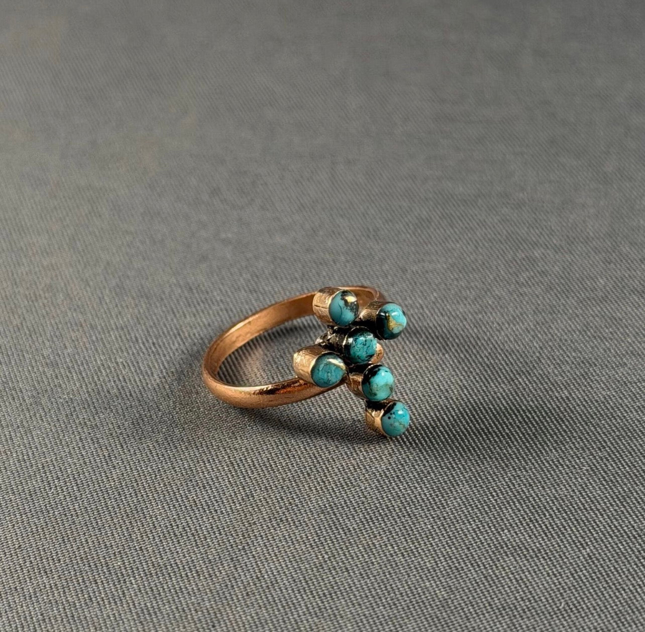 Copper Turquoise Mini Bubble Cross Adjustable Ring
