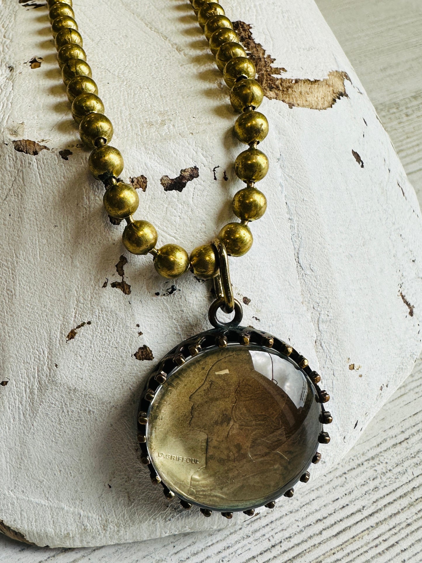 Gold Bead Chain with Resin Coin Pendant