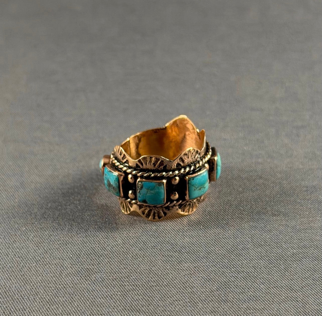 Copper Square Scalloped Stamped Ring