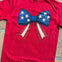 Embroidery Look Bow with Stars and Stripes Graphic Tee