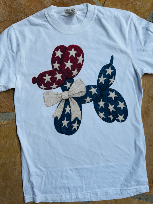Embroidery Look American Flag Balloon Dog