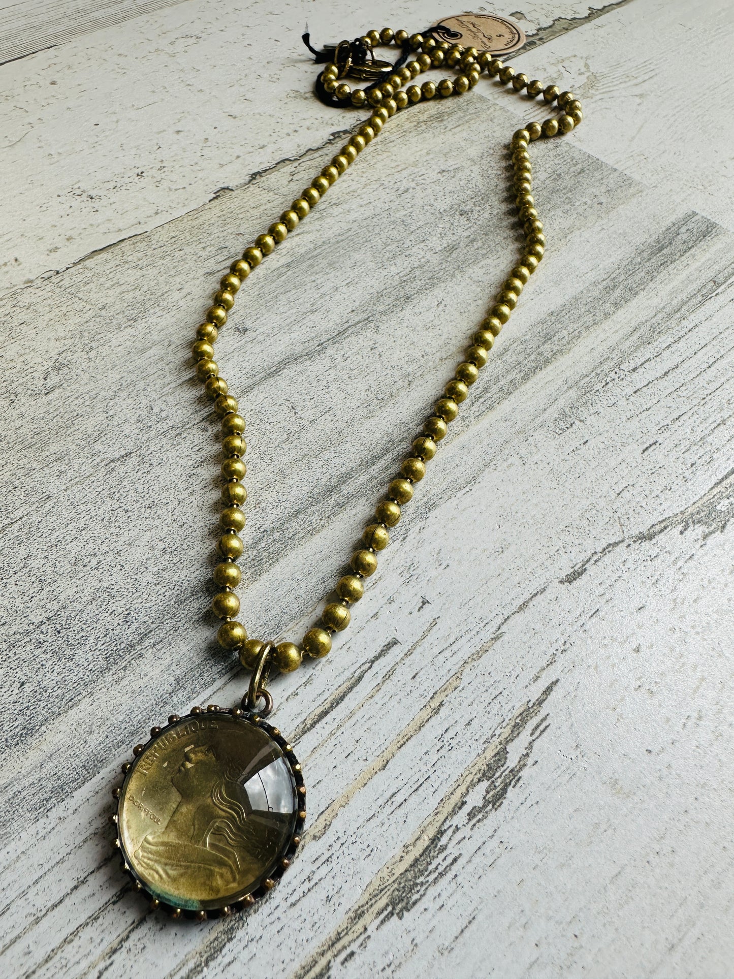 Gold Bead Chain with Resin Coin Pendant