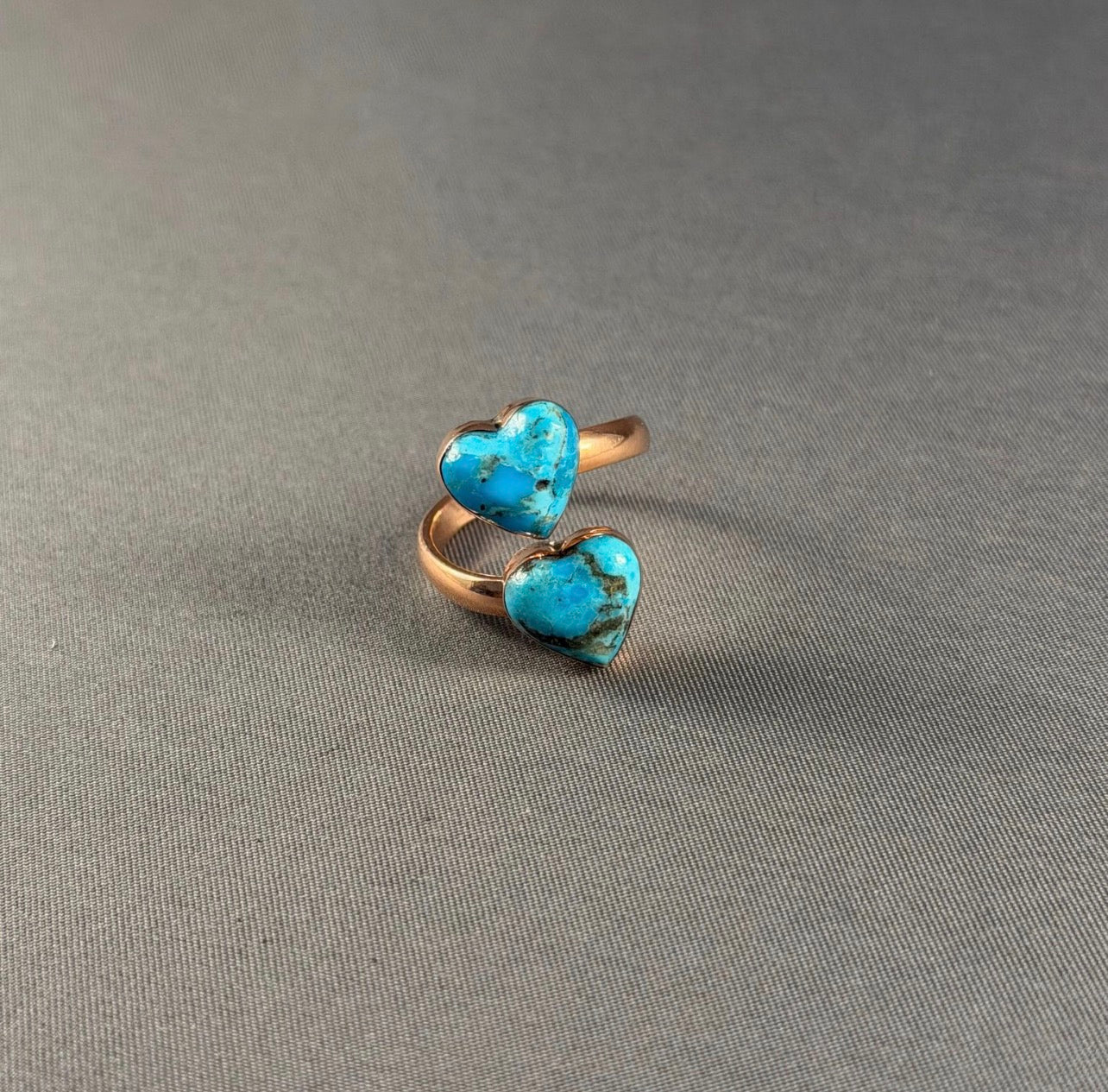 Copper Double Heart Adjustable Ring