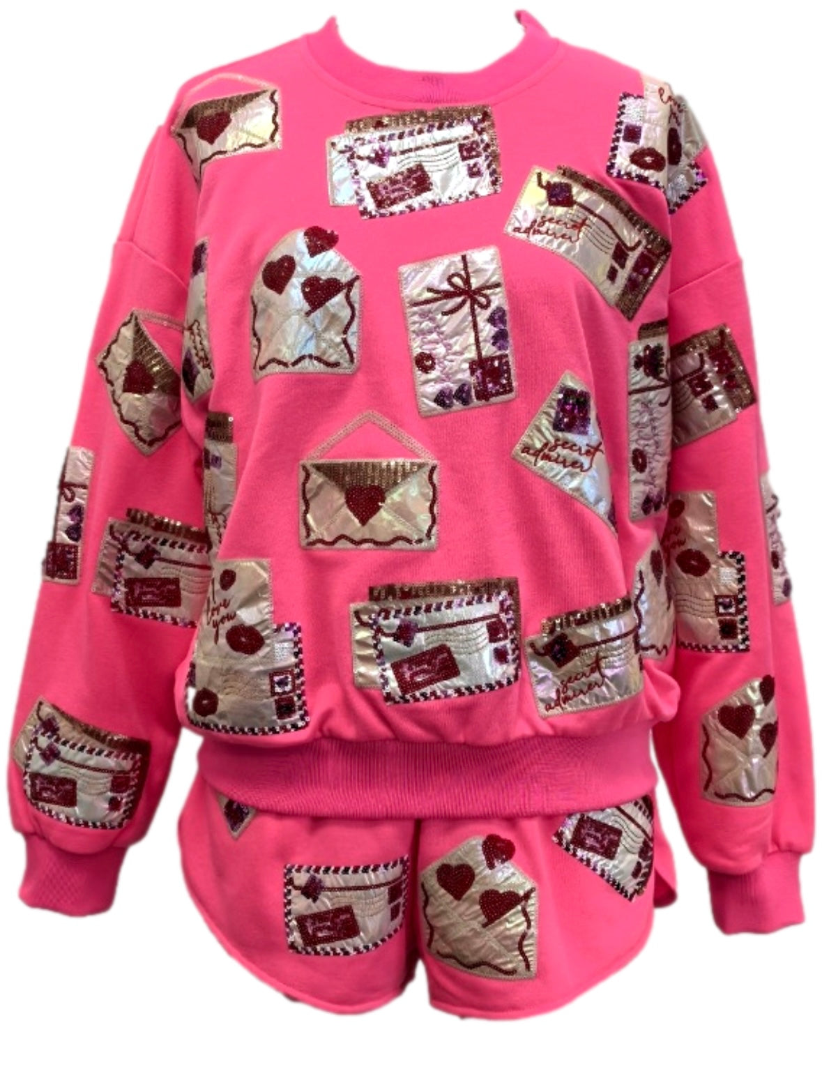 Queen Of Sparkles Neon Pink Love Letters Sweatshirt