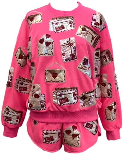 Queen Of Sparkles Neon Pink Love Letters Sweatshirt
