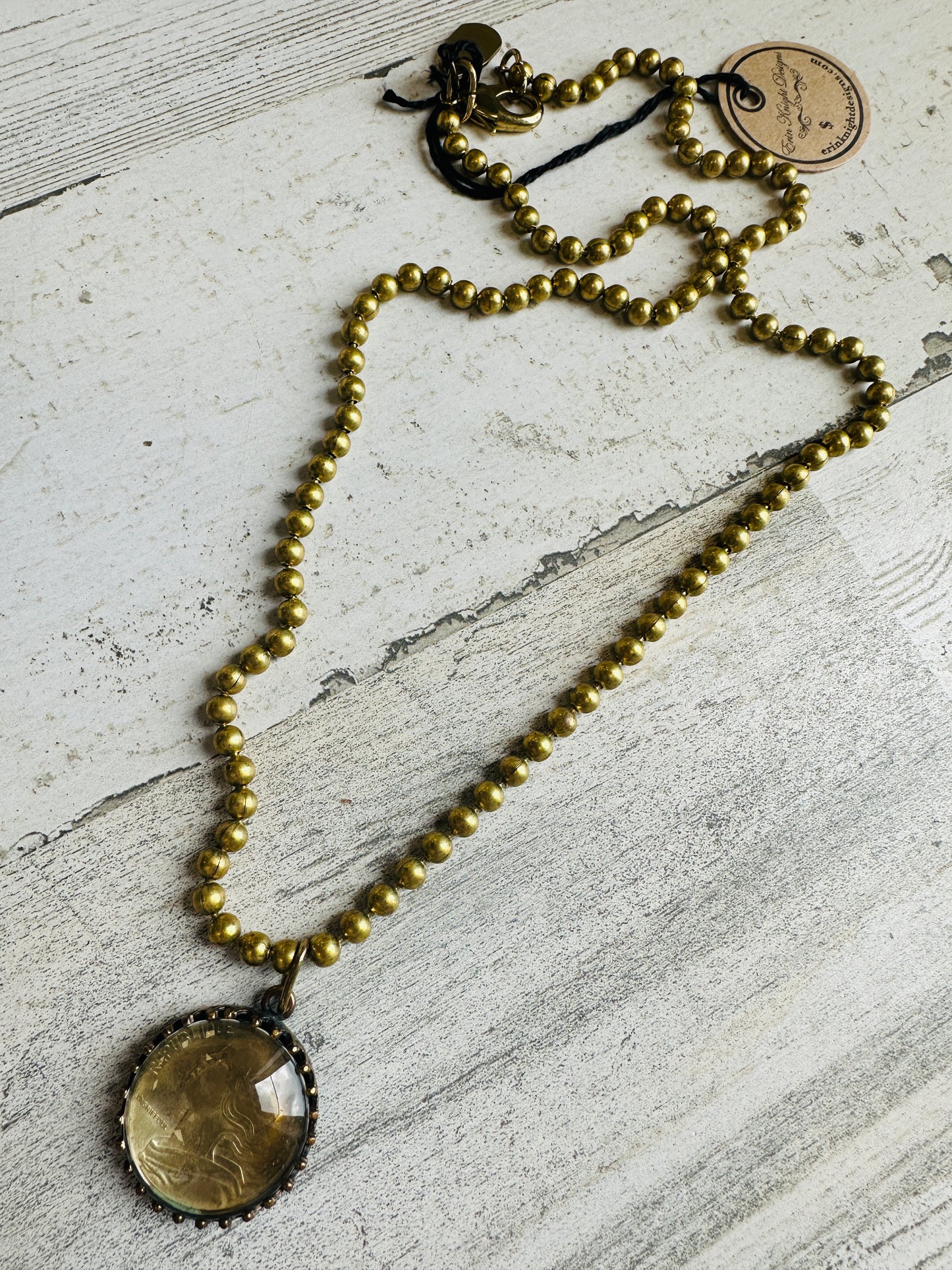 Gold Bead Chain with Resin Coin Pendant