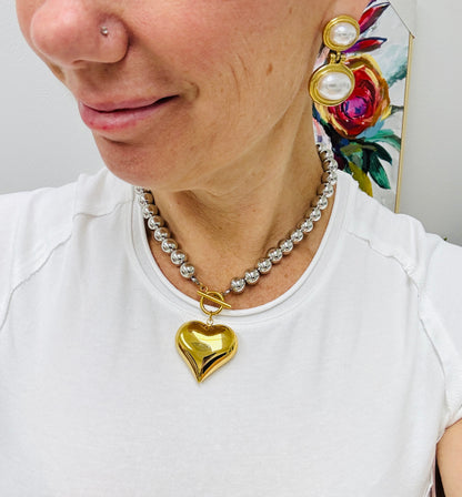 Puffy Heart Necklace & Bracelet