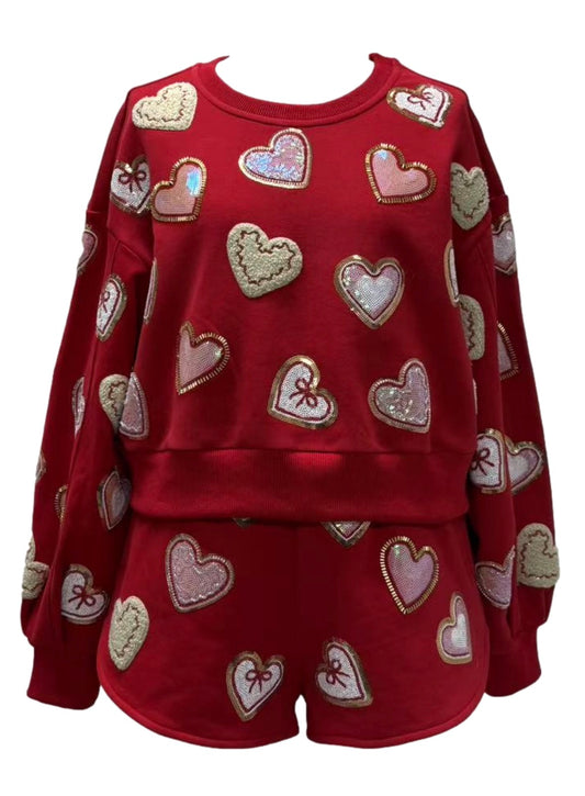 Queen Of Sparkles Red Heart Cookies Cropped Sweatshirt