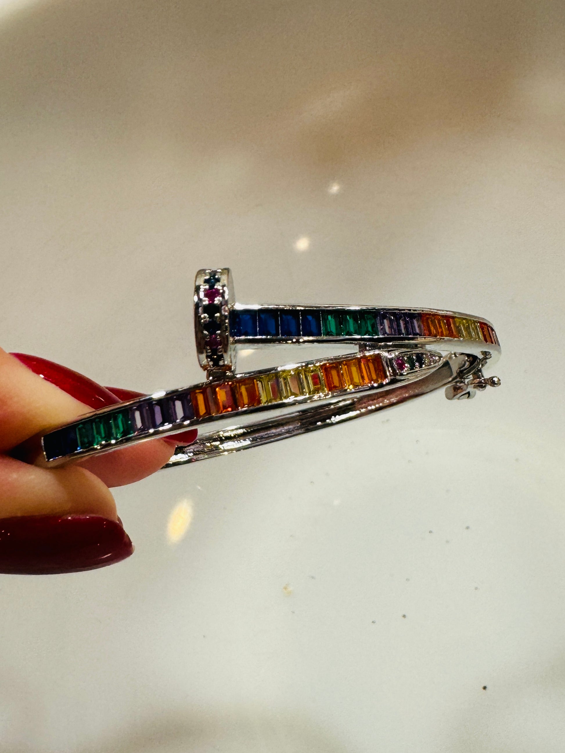 Silver Multi Stone Emerald Cut Bracelet