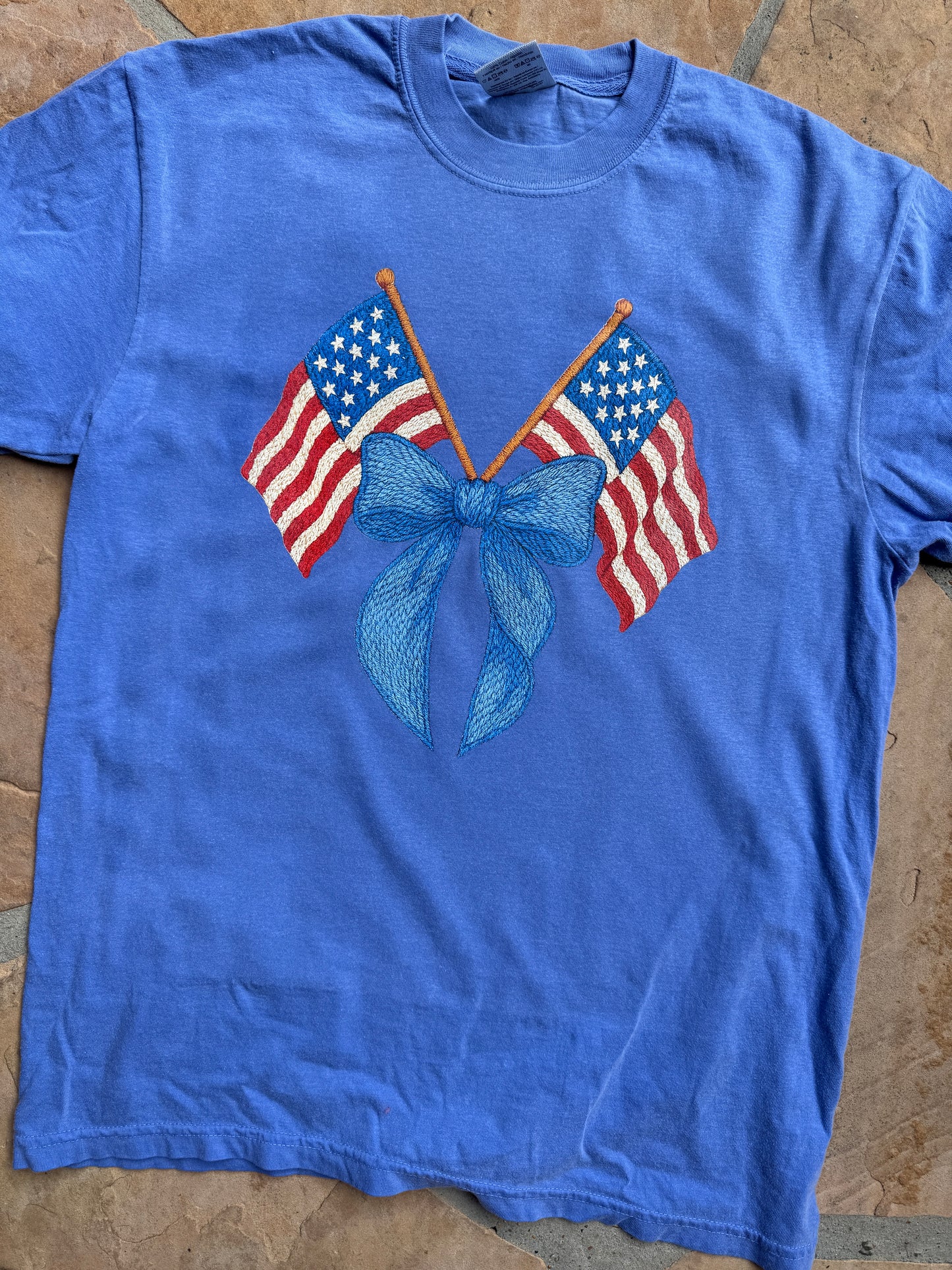 Embroidery Look American Flag with Bow