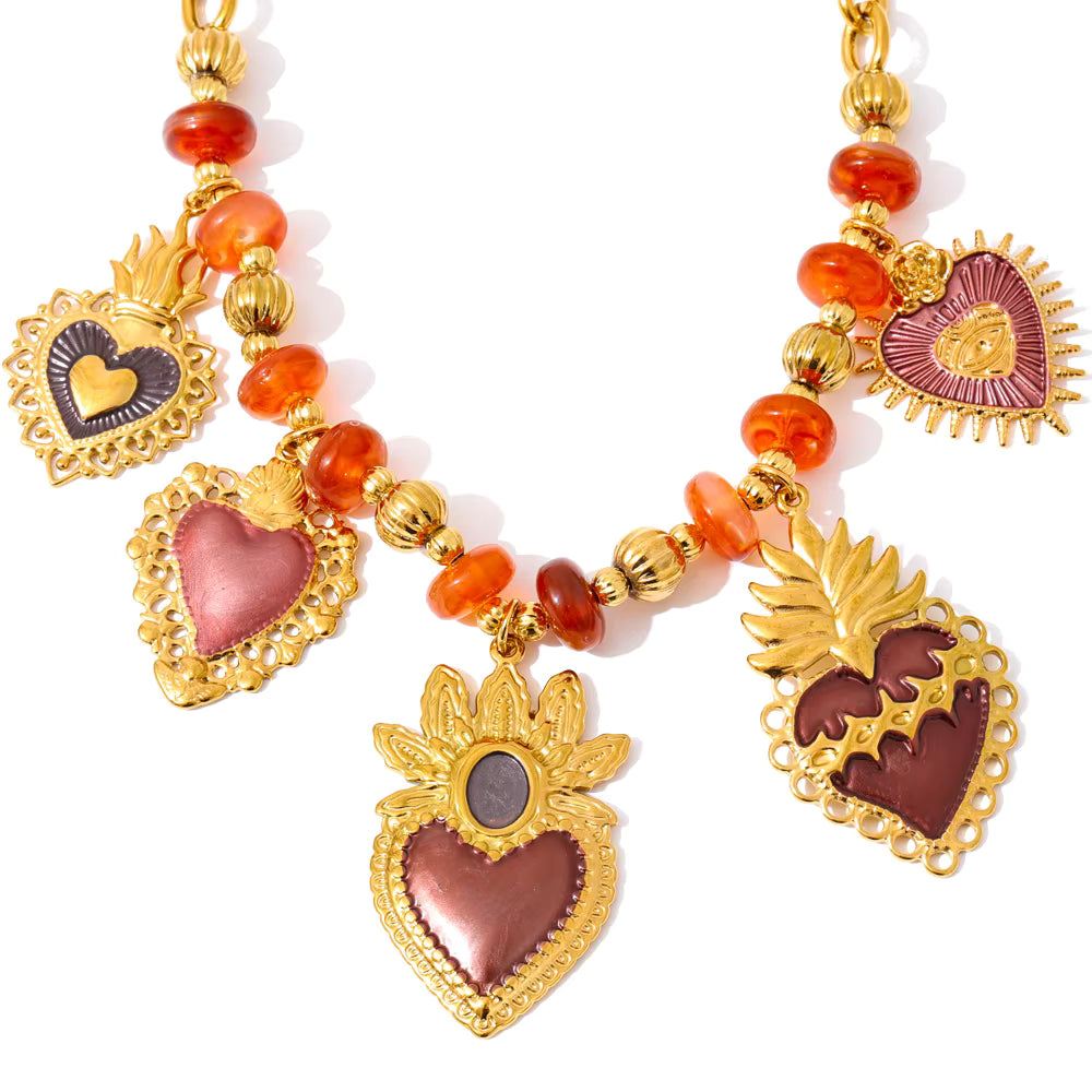 Vintage Heart Orange Pendant Necklace