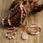 Natural Drop Pendant Necklace 2pcs Beaded Elastic Pendant Stack Bracelet in Pink