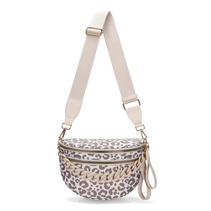 Oversized Nylon Double Zipper Leopard Crossbody in DARK KHAKI