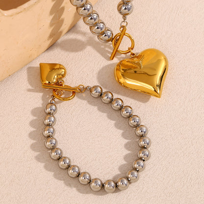 Puffy Heart Necklace & Bracelet