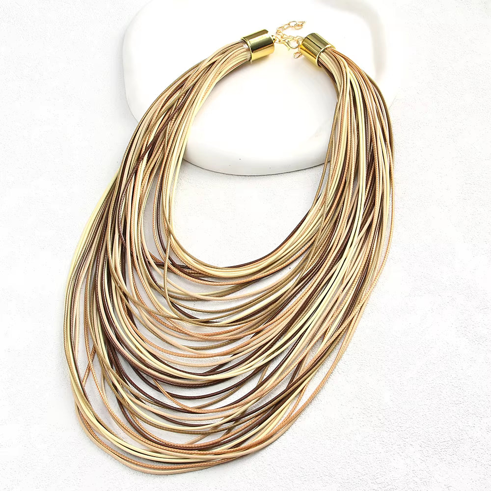 Bohemian Retro Colorful Leather Cord Necklace in Brown