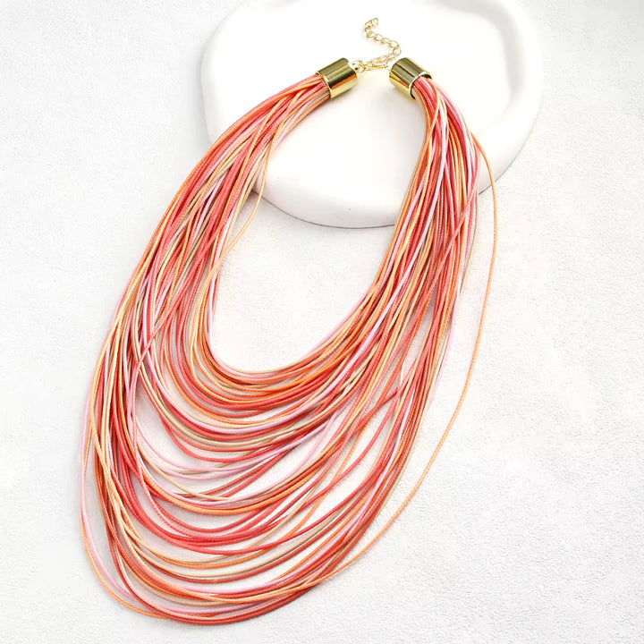 Bohemian Retro Colorful Leather Cord Necklace in Pink