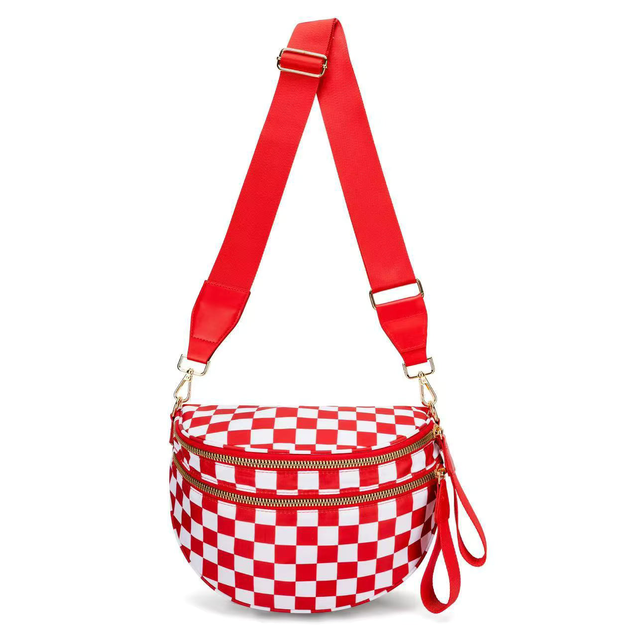 Checkered Fanny Pack Nylon Bum Bag in Red