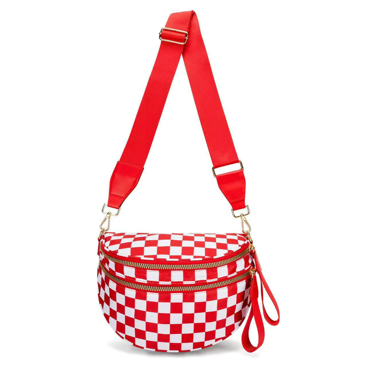 Checkered Fanny Pack Nylon Bum Bag in Red