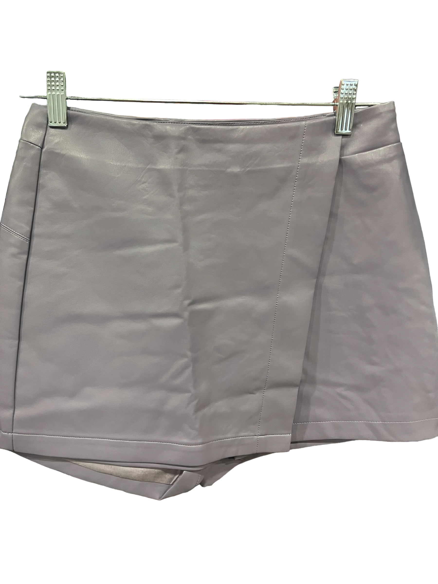 Soft Faux Leather Asymistic Line Skort