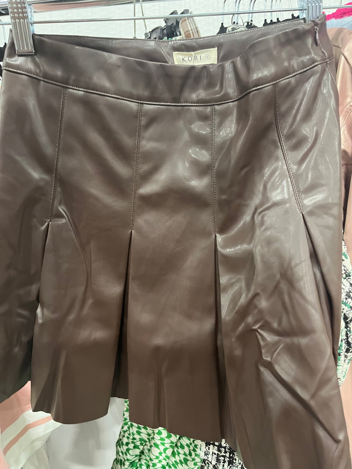 Faux Leather Pleated Skirt