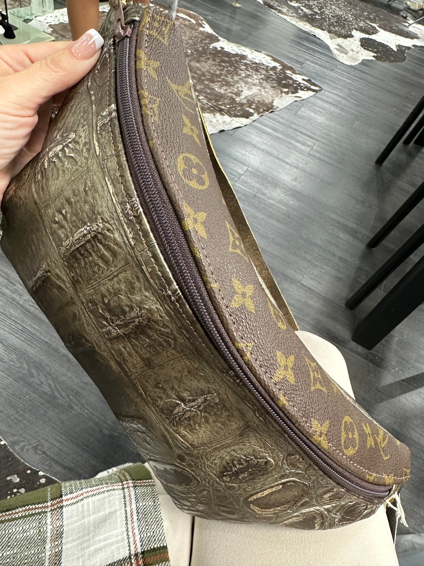 Bronze Croc LV Top Bum Bag