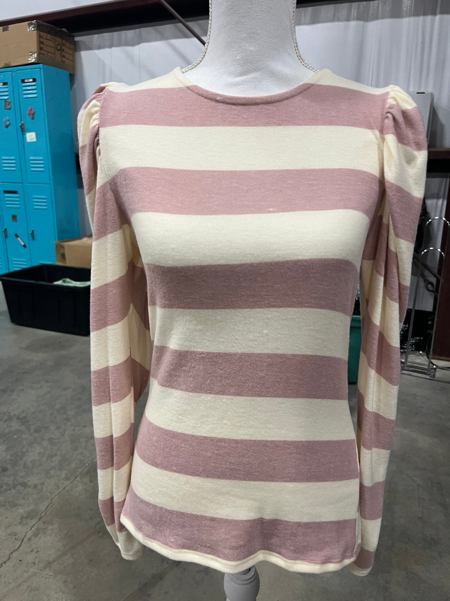 Striped Puff Shoulder Long Sleeve Top