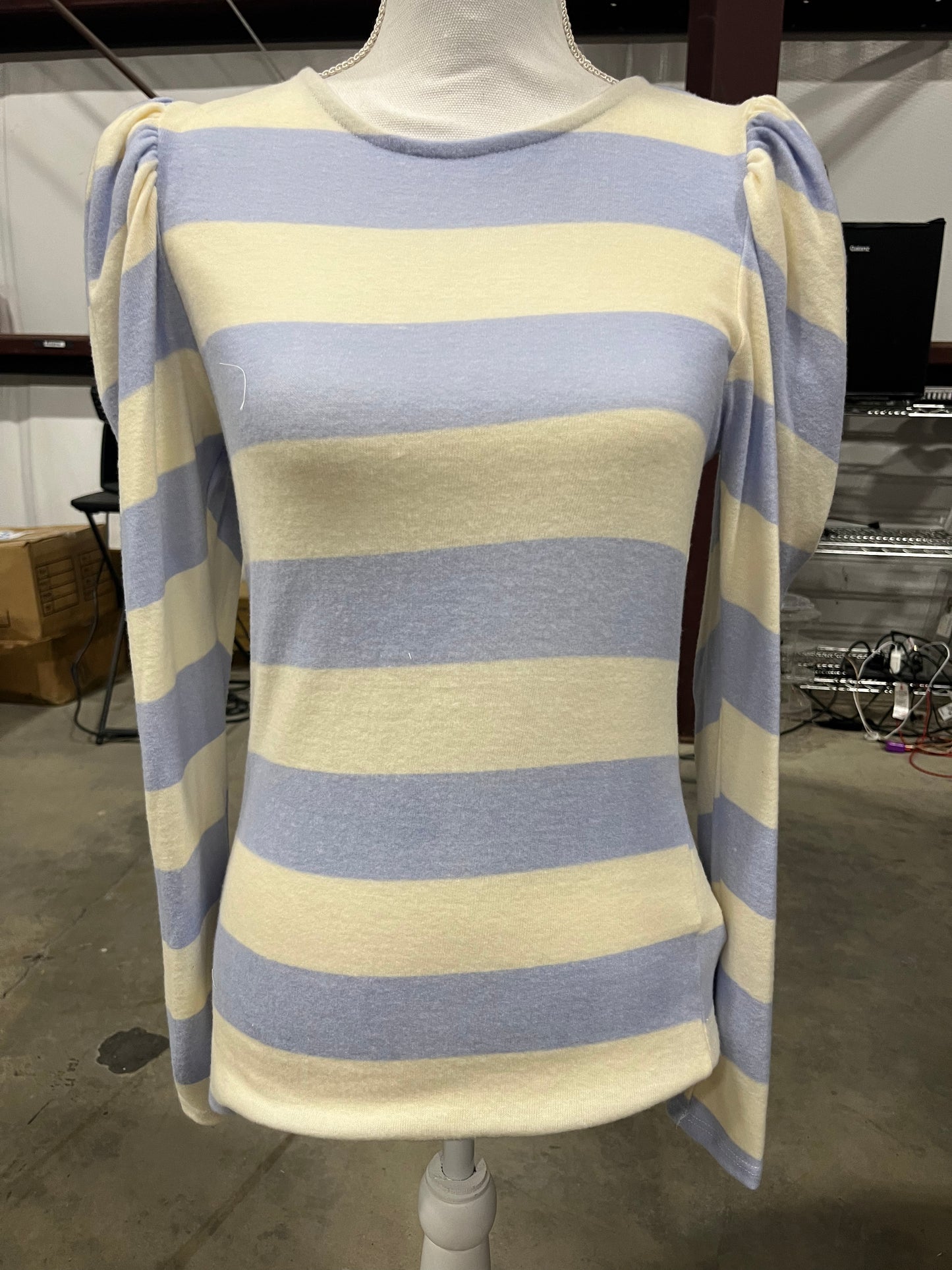 Striped Puff Shoulder Long Sleeve Top