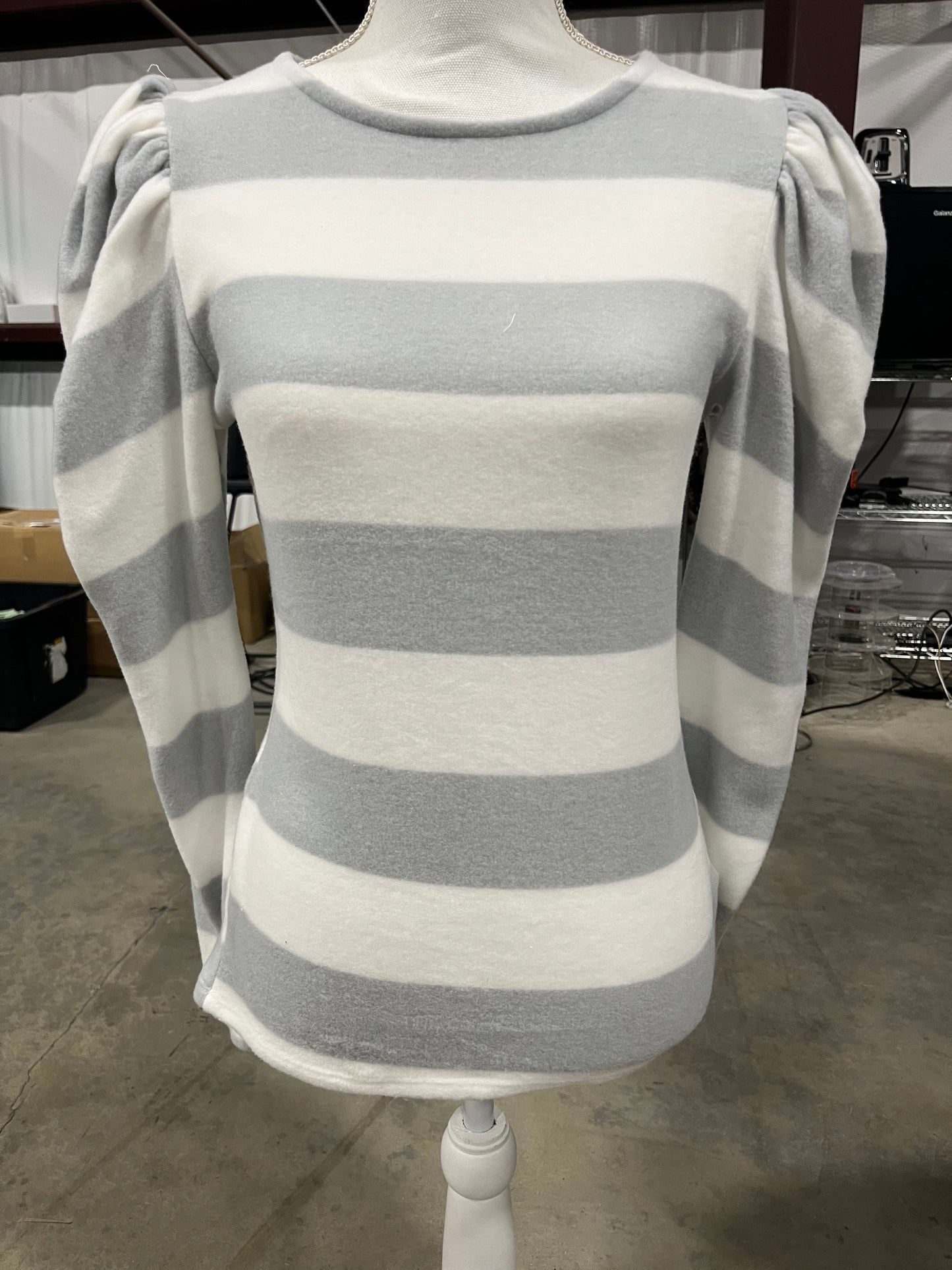 Striped Puff Shoulder Long Sleeve Top