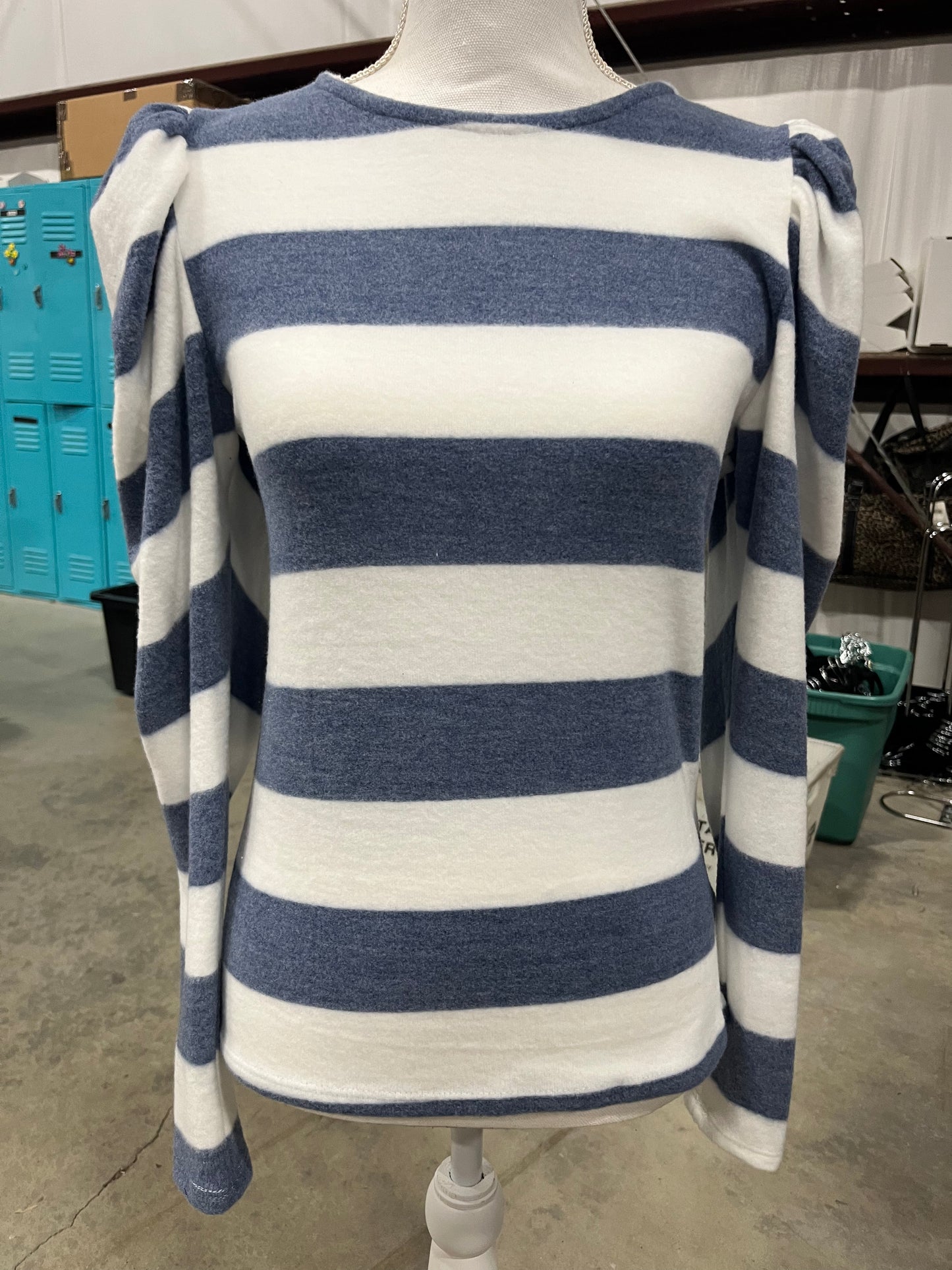 Striped Puff Shoulder Long Sleeve Top