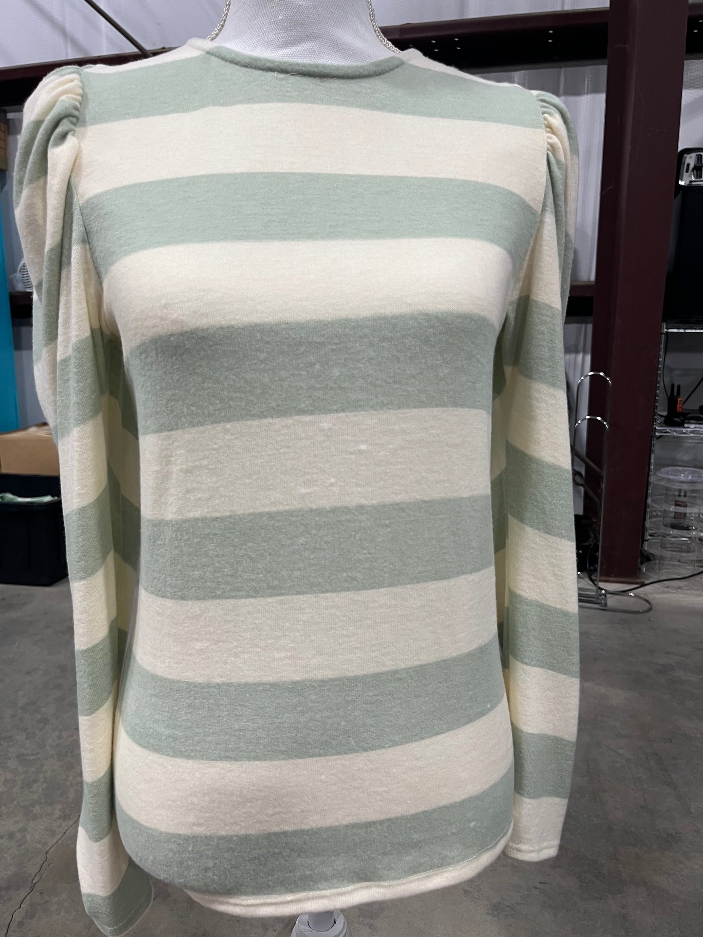 Striped Puff Shoulder Long Sleeve Top