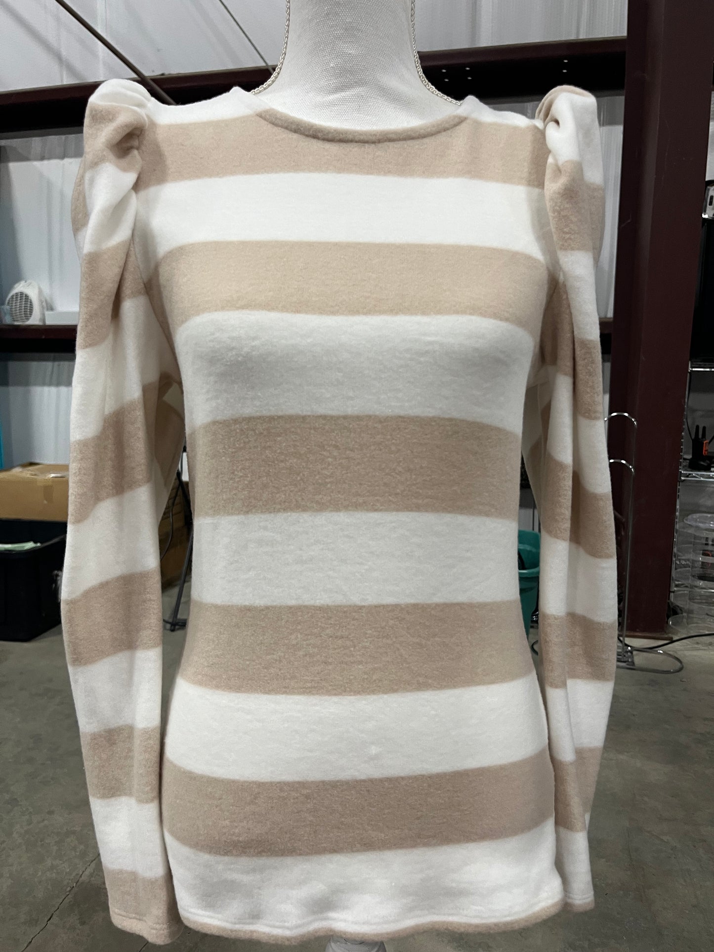 Striped Puff Shoulder Long Sleeve Top