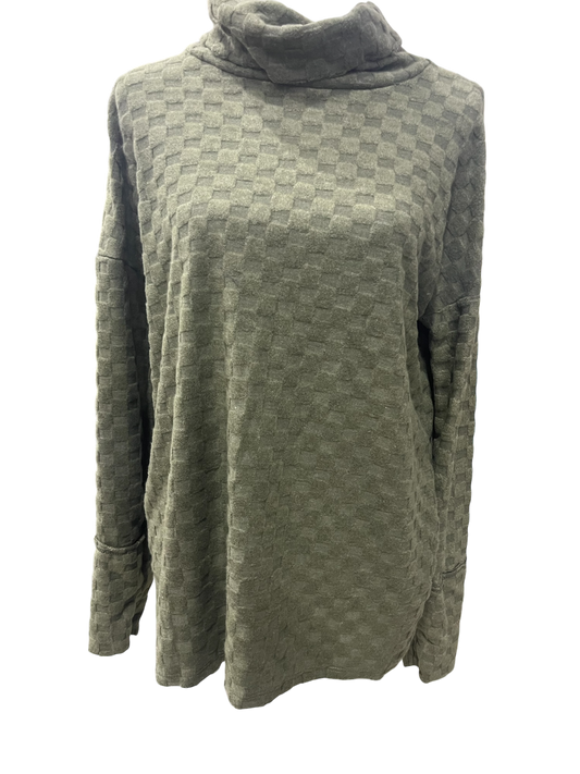 BRUSH CHECKER JACQUARD TURTLE NECK TOP