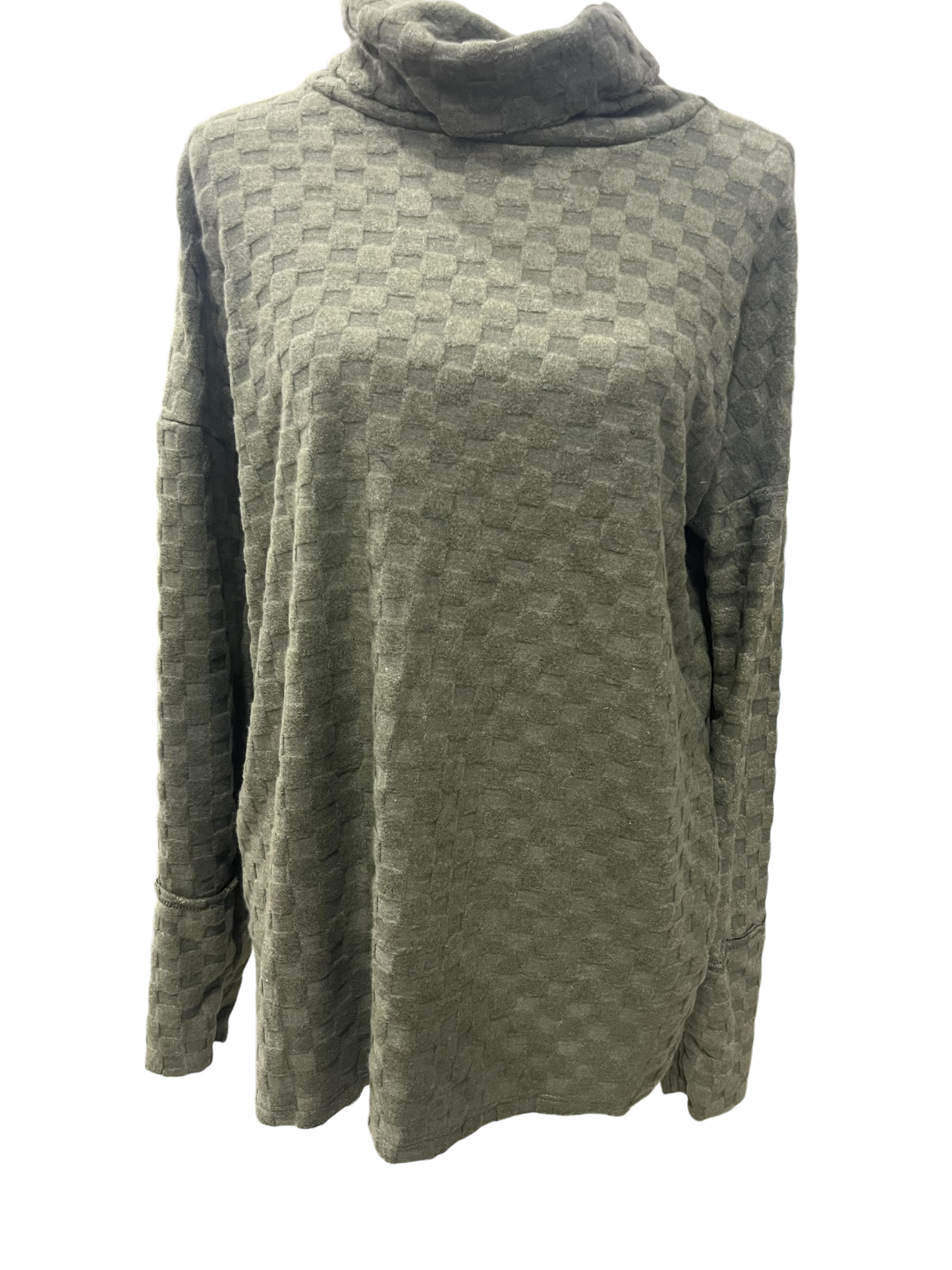 BRUSH CHECKER JACQUARD TURTLE NECK TOP